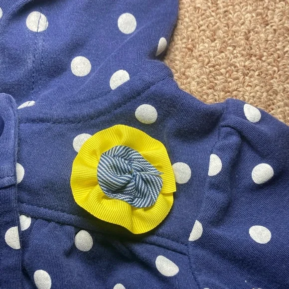 ❤️Carter's Navy Polka Dot Hooded Jacket with Yellow Lining - Picture 2 of 9